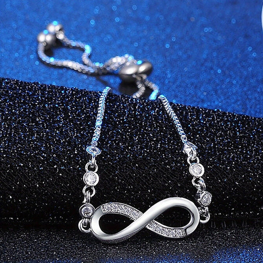 "Double-Loop Interwoven": 24cm Zinc Alloy Infinity Symbol Bracelet, Interpreting the Poetic Philosophy of Perpetuity with Flowing Beaded Light