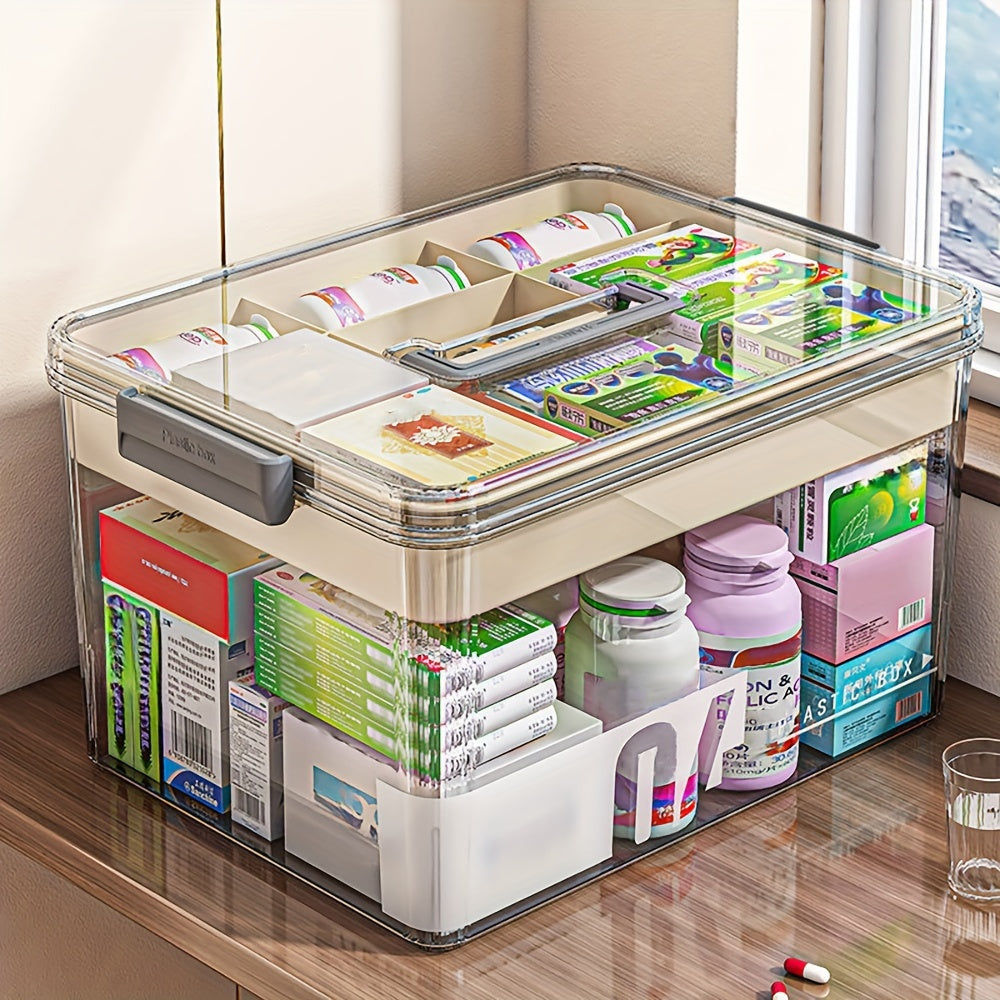 Multi-Layer Large Capacity Home Medicine Box|Compartment Storage for Emergency & Backup, Shockproof Design for Quick, Hassle-Free Access(transparent tea)