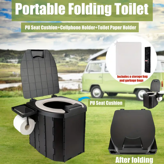 Portable folding toilets with PU seat cushions and portable toilets with covers, suitable for RVS, cars, camping and hiking.