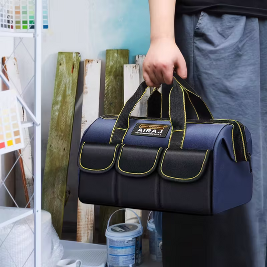 Electrician's tool Kit - Durable Oxford multi-pocket organizer, with adjustable shoulder strap, blue and black, suitable for workshop, car repair, home and gardening use, worker's tool kit, garden tool carrier, stylish design, reinforced corners.