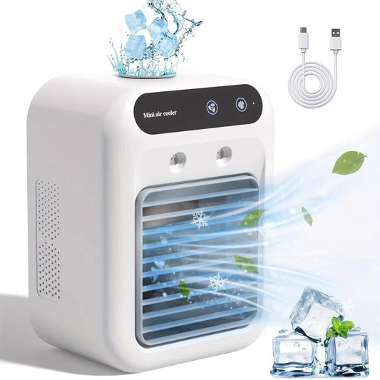 USB desktop fan and air cooler - Portable personal cooling fan, operates with USB power supply, suitable for home, office, dormitory, and travel. Compact desktop fan on the desk, quiet mini fan, equipped with lithium battery, no need for filter. Energy-sa.