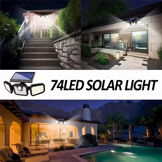 (2-piece set)74 LED solar sensor lights with motion sensors, 3-level brightness mode outdoor wall lights, suitable for front doors, courtyards, garages, and terraces.
