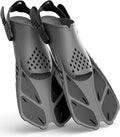 Gray Adjustable Open Heel Snorkel Fins, Travel-Size Short Swim Flippers for Snorkeling, Diving & Swimming, Adult Men & Womenï¼S/Mï¼.