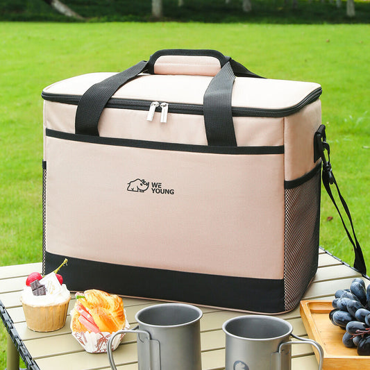 Beige Insulated Picnic Cooler Bag: Portable Waterproof Ice Bag for Outdoor Camping, Picnics & Home Useï¼17Lï¼.