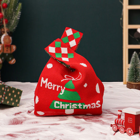 Christmas gift 4-Pack Christmas Knitted Gift Bags - Small & Big Festive Pouches for Apples, Candies, Christmas Eve Gifting & DecorationProduct(L)
