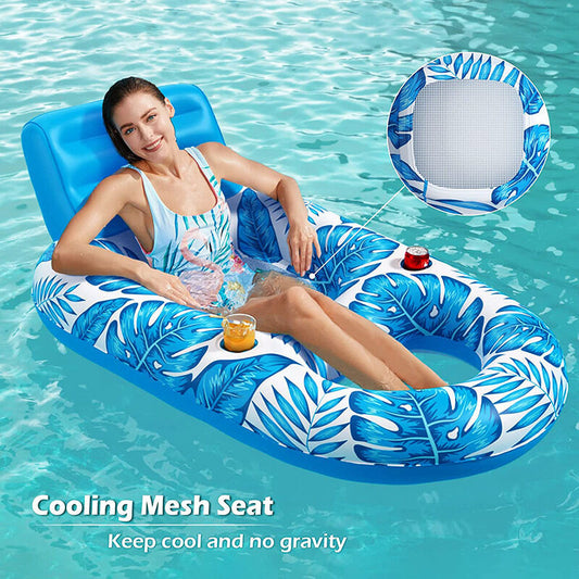 Inflatable Pool Lounger Float with Backrest & Cup Holders â U-Shaped Floating Chair for Pool, Lake, Beach (Blue).