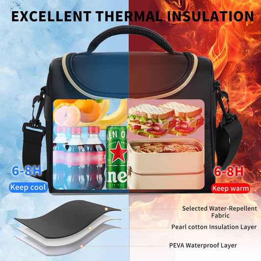 Insulated Lunch Bag with Adjustable Shoulder Strap â 8L Cooler Tote for Work, School, Picnic & Outdoor Use (Black) | Other Colors Available in Store.