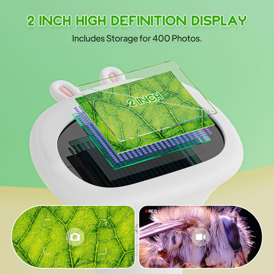 Student Digital Microscope for Kids â Portable 1000x Magnification Handheld Scope with 2 Inch HD Screen, LED Light & Photo Storage, Ideal for Science Class and Outdoor Exploration (White).