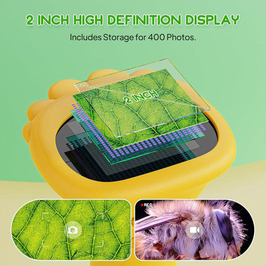 Student Digital Microscope for Kids â Portable 1000x Magnification Handheld Scope with 2 Inch HD Screen, LED Light & Photo Storage, Ideal for Science Class and Outdoor Exploration (Yellow).