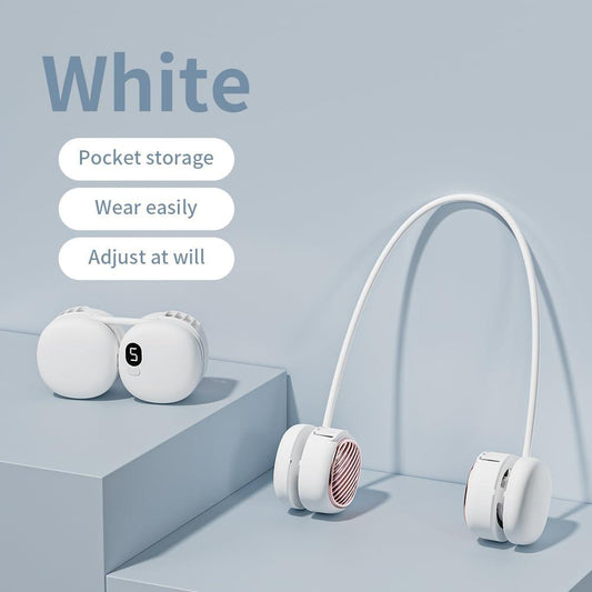 Portable Neck Fan with 5-Speed Adjustable Cooling â Lightweight Rechargeable Bladeless Fan for Travel, Outdoor, Gym, Office Use â Ultra-Quiet & Foldable (White).