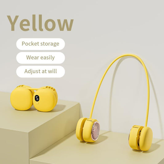 Portable Neck Fan with 5-Speed Adjustable Cooling â Lightweight Rechargeable Bladeless Fan for Travel, Outdoor, Gym, Office Use â Ultra-Quiet & Foldable (Yellow).