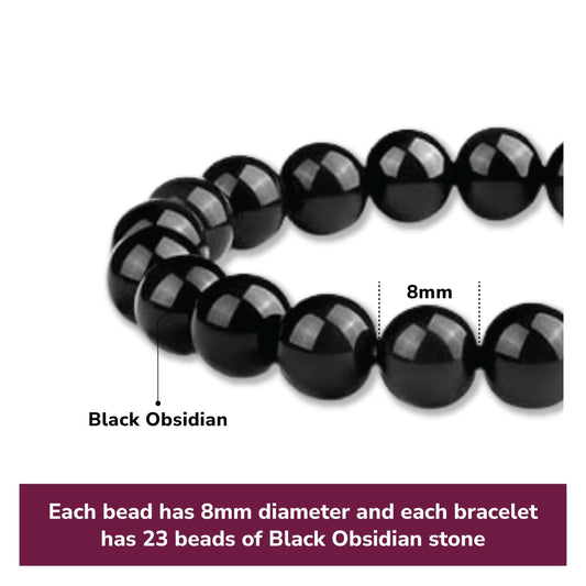 8mm Natural Black Obsidian Beaded Bracelet for Men and Women – Stretchable Healing Crystal Jewelry with Elastic Band, Protective Energy Stone Gift for Birthday, Valentine’s Day, Meditation (Black)