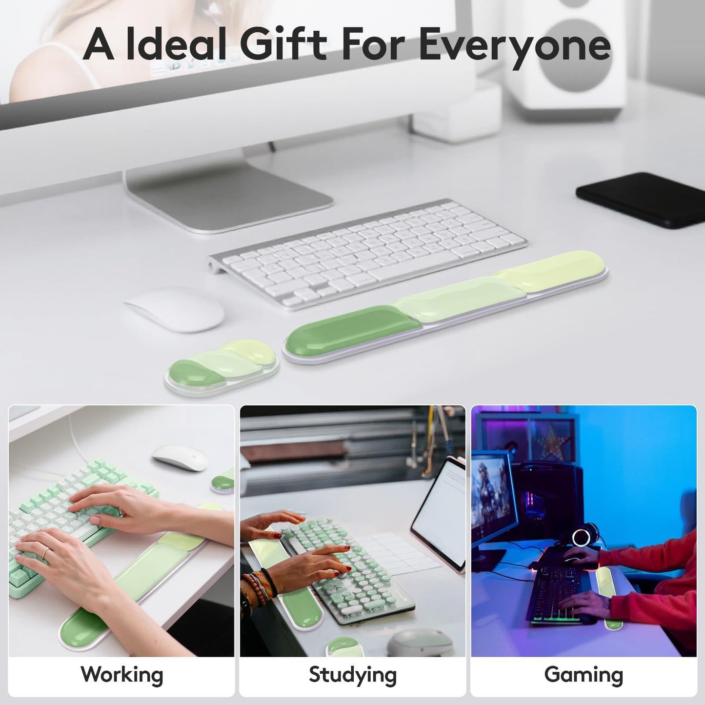 Ergonomic Gel Wrist Rest Set â Keyboard and Mouse Support Pad with Soft Cushioning for Office, Work, Gaming, and Study â Anti-Slip Base, Comfortable Design (Green).
