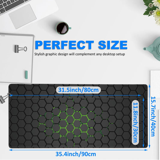 Extra Large Gaming Mouse Pad with Hexagonal Design â Anti-Slip Desk Mat for Keyboard, Mouse & Office Use, Durable Stitched Edge, Smooth Fabric Surface (Black).