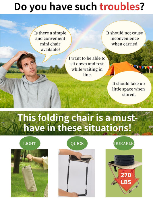 Black Portable Folding Chair â Compact Outdoor Stool for Camping, Fishing & Hiking | Lightweight Collapsible Seat with Carry Bag | Durable Steel Frame | Other Colours Available In-Store.