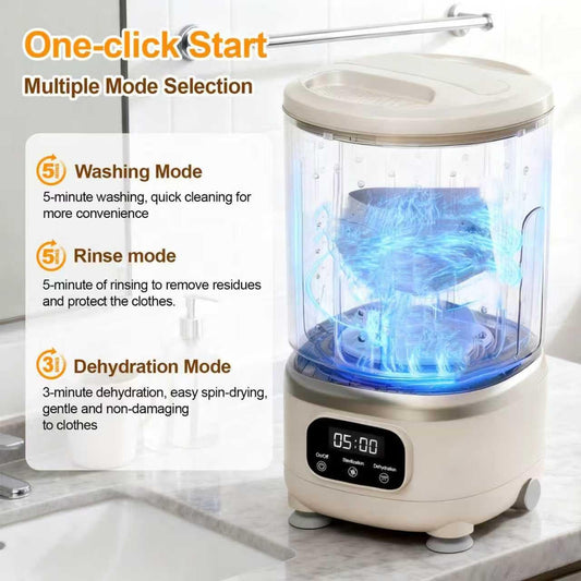 Portable Mini Washing Machine with Spin Dry & UV Sterilization â 3L Capacity, Wash, Rinse, Dehydrate, and Disinfect in One, Ideal for Underwear, Socks, Baby Clothes (White).