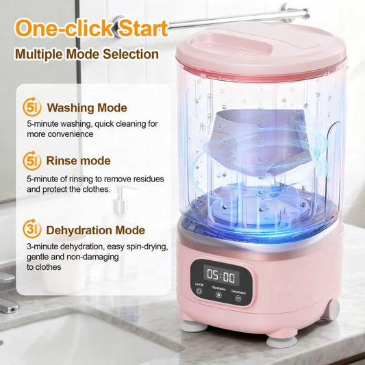 Portable Mini Washing Machine with Spin Dry & UV Sterilization â 3L Capacity, Wash, Rinse, Dehydrate, and Disinfect in One, Ideal for Underwear, Socks, Baby Clothes (Pink).