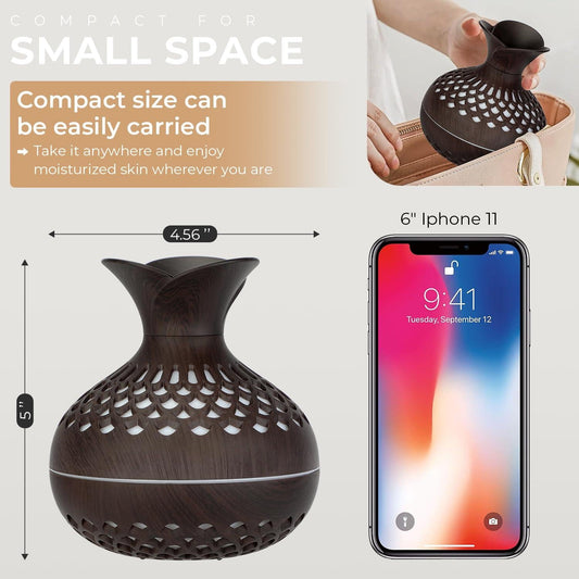 Portable USB Humidifier with 7-Color LED Night Light â Wood Grain Flower Design, Quiet Cool Mist Diffuser for Home, Office & Car (Lightwood).
