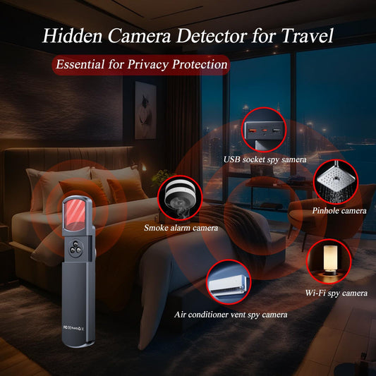 Multi-Function Hidden Camera Detector with GPS Tracker Finder â Portable Anti-Spy Device for Hotel, Car, Travel Privacy Protection, LED Scanner & Vibration Alarm (Black).