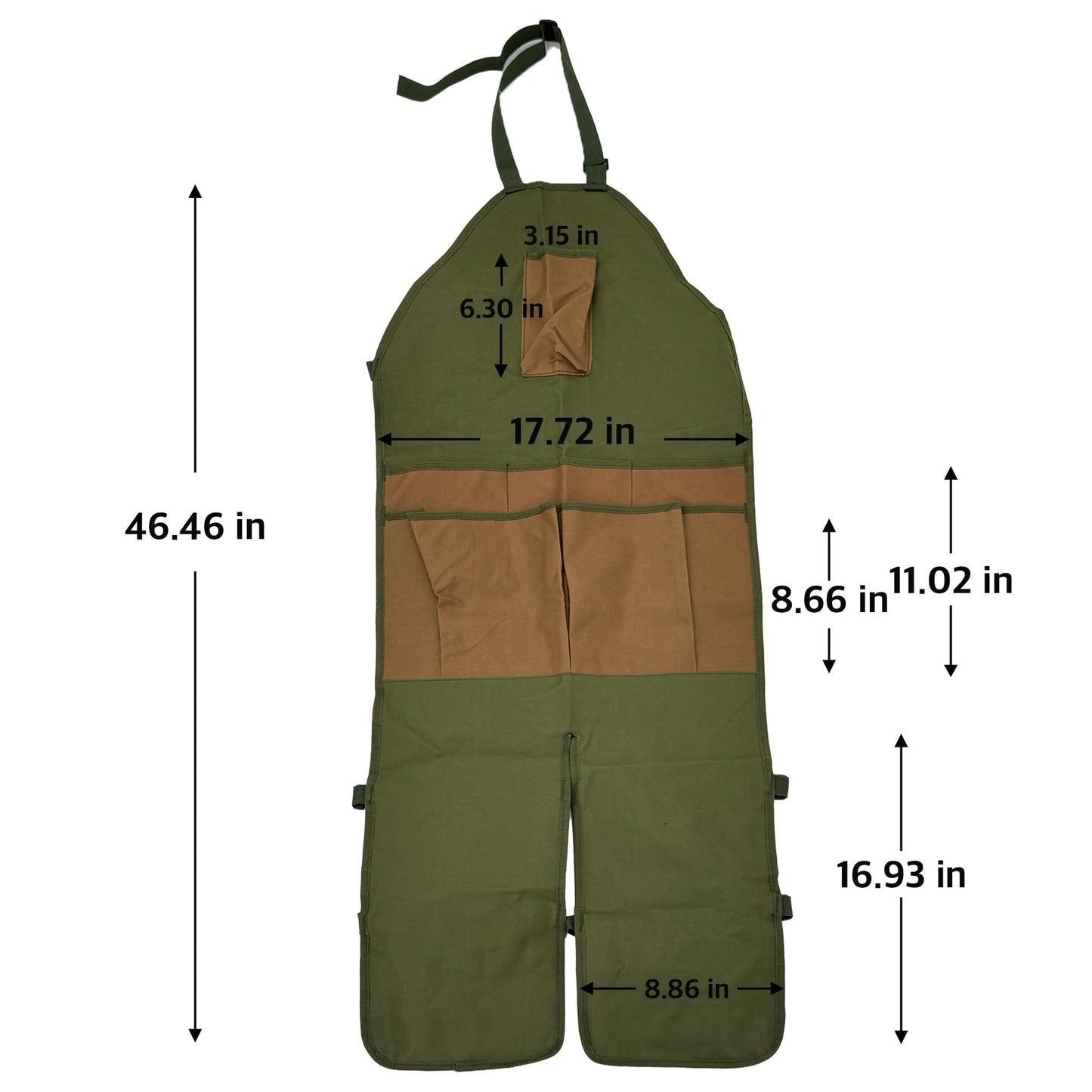 Heavy-Duty Canvas Garden Apron with Pockets & Adjustable Straps – Waterproof Long Apron for Outdoor Work, Farming, BBQ, and Gardening (Green)