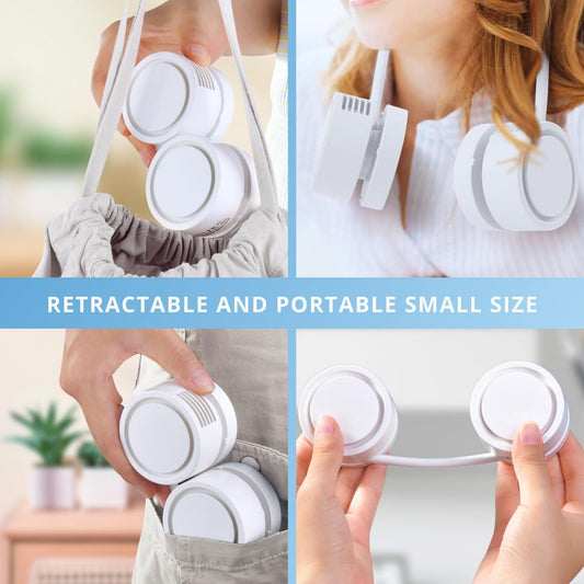 Portable Neck Fan with 1600mAh Battery â Foldable Bladeless Fan for Outdoor, Travel & Gym Use â 3-Speed Adjustable Cooling, USB-C Charging (White).