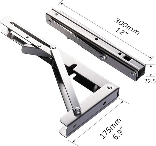 Heavy-Duty Foldable Wall Shelf Brackets – 2-Pack 304 Stainless Steel Triangular Supports with One-Click Release, 550 lb Capacity Each, for Kitchen, Garage, RV & Home; Includes Mounting Hardware (12Inch,Silver)
