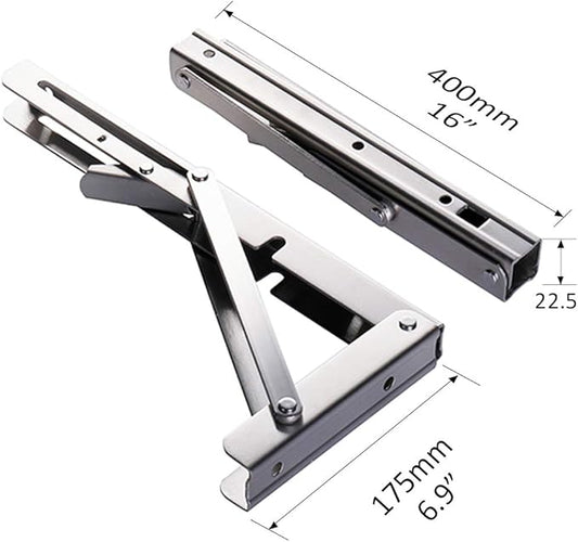 Heavy-Duty Foldable Wall Shelf Brackets – 2-Pack 304 Stainless Steel Triangular Supports with One-Click Release, 550 lb Capacity Each, for Kitchen, Garage, RV & Home; Includes Mounting Hardware (16Inch,Silver)