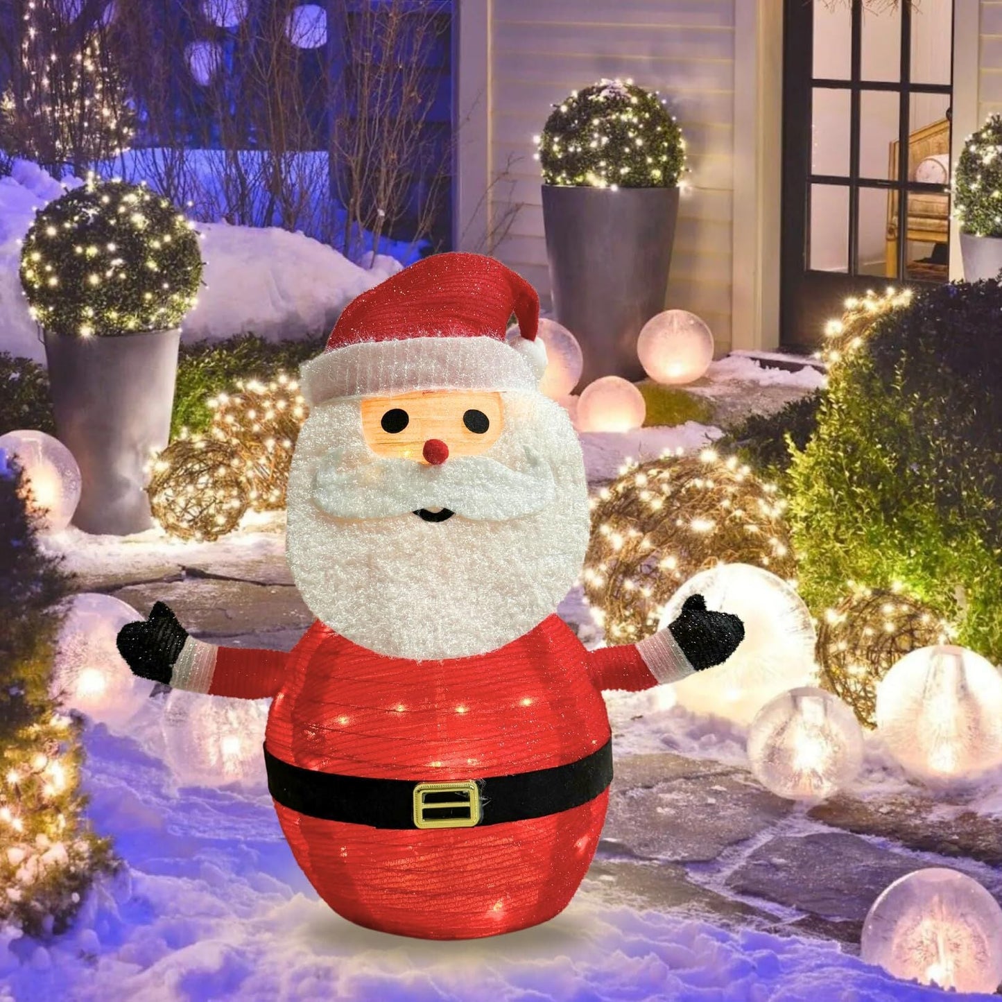 Lighted Christmas Santa Claus Decoration Lantern, 45 LED Collapsible Pop-Up Ornament with 8 Light Modes & Timer, Indoor Outdoor Holiday Décor