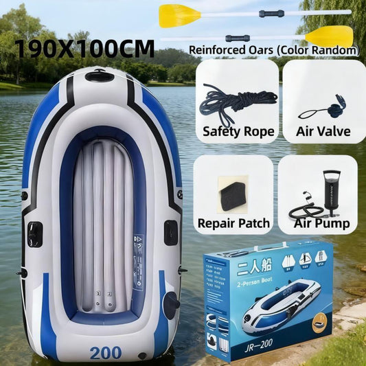 2-Person Inflatable Boat: 190x100cm Thick PVC Raft for Lakes/Pools â 180kg Capacity with Oars & Pump.
