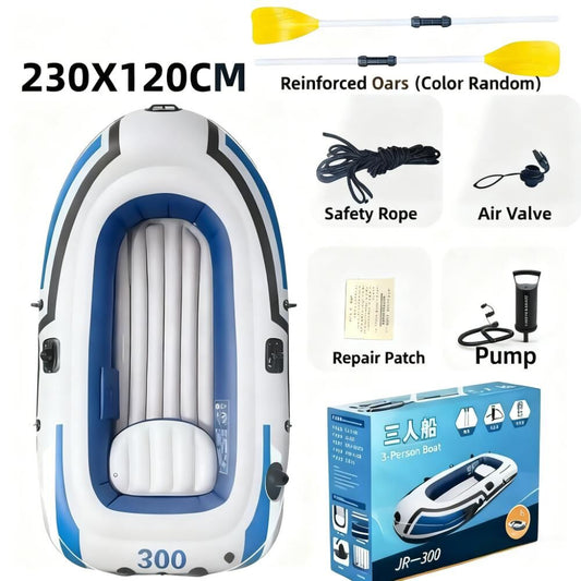 3-Person Inflatable Boat: Thick PVC Raft for Lakes/Pools â 238kg Capacity with Oars & Pump.