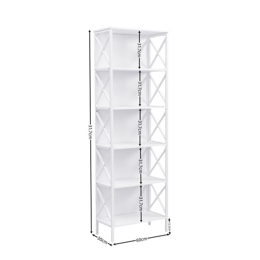 6 Tier Tall Bookshelf, White