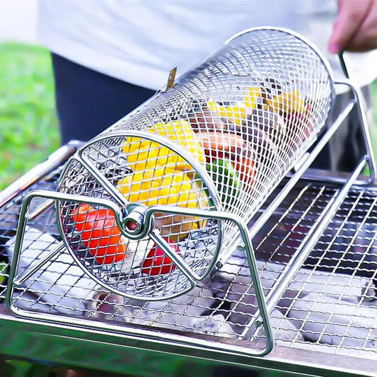 12-Inch Stainless Steel Rolling BBQ Grill Mesh Rotisserie.