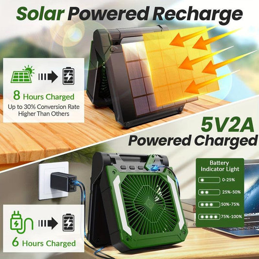 20000mAh Solar Camping Fan with LED Light.