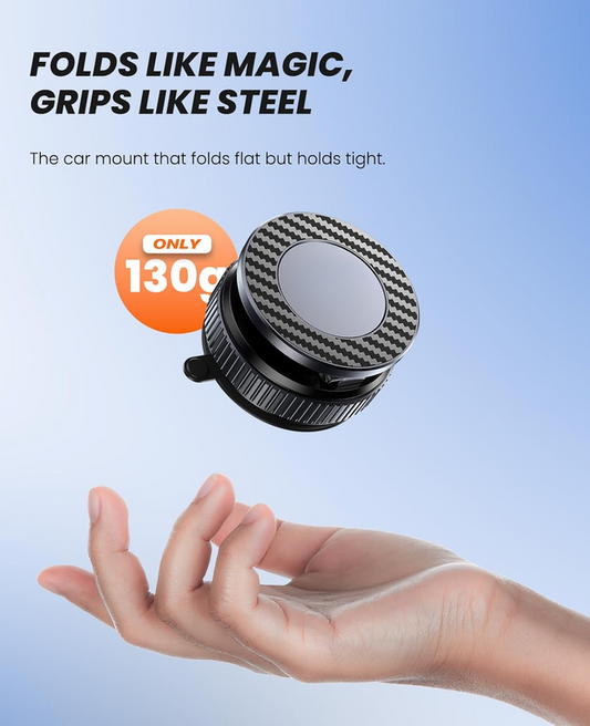 Suction Phone Mount for Car Dashboard/Windshield - 360°Adjustable Magnetic Phone Holder for Car, Foldable Car Phone Holder for iPhone Series (Carbon Fiber & Aluminum Alloy)