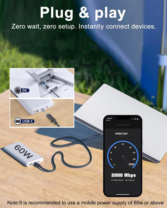 Starlink Mini Power Cable 10FT USB-C to DC5521.