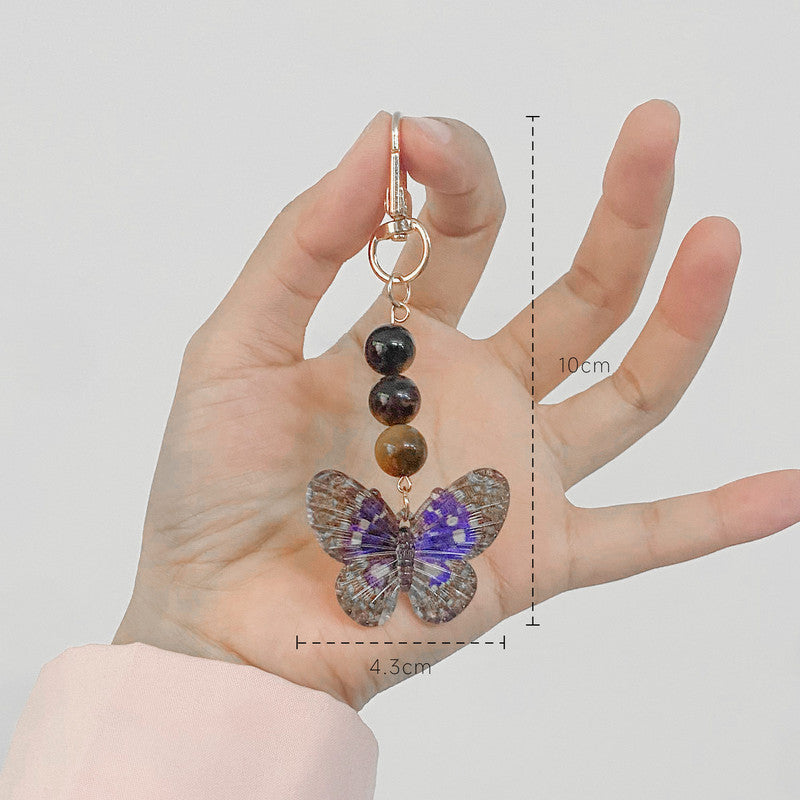 Crystal Butterfly Keychain Set,Red agate.