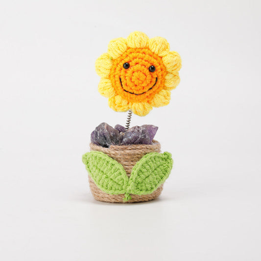 Natural crystal handmade sunflower ornament-amethyst.