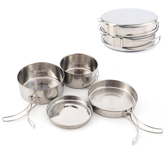 4 pcs Stainless Steel Camping Pots with Lid, Compatible with Outdoor Cooking.