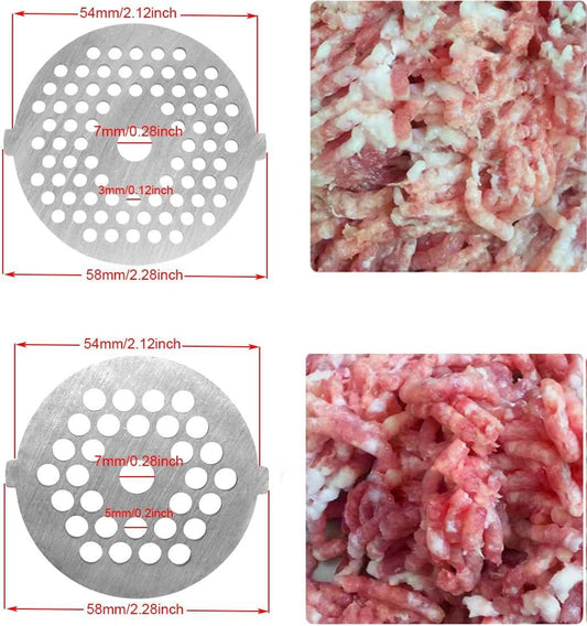 7 Piece Stainless Steel Meat Grinder Plates & Blades for Food Chopper & Meat Grinder.