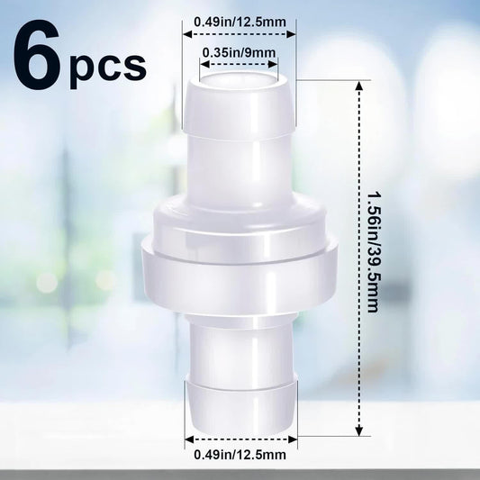 6 Pack One Way Check Valves, 1/2" (12mm) Hose Barb Non Return Ozone Resistance Plastic Valve Pump for Fuel Oil Water Air Gas.