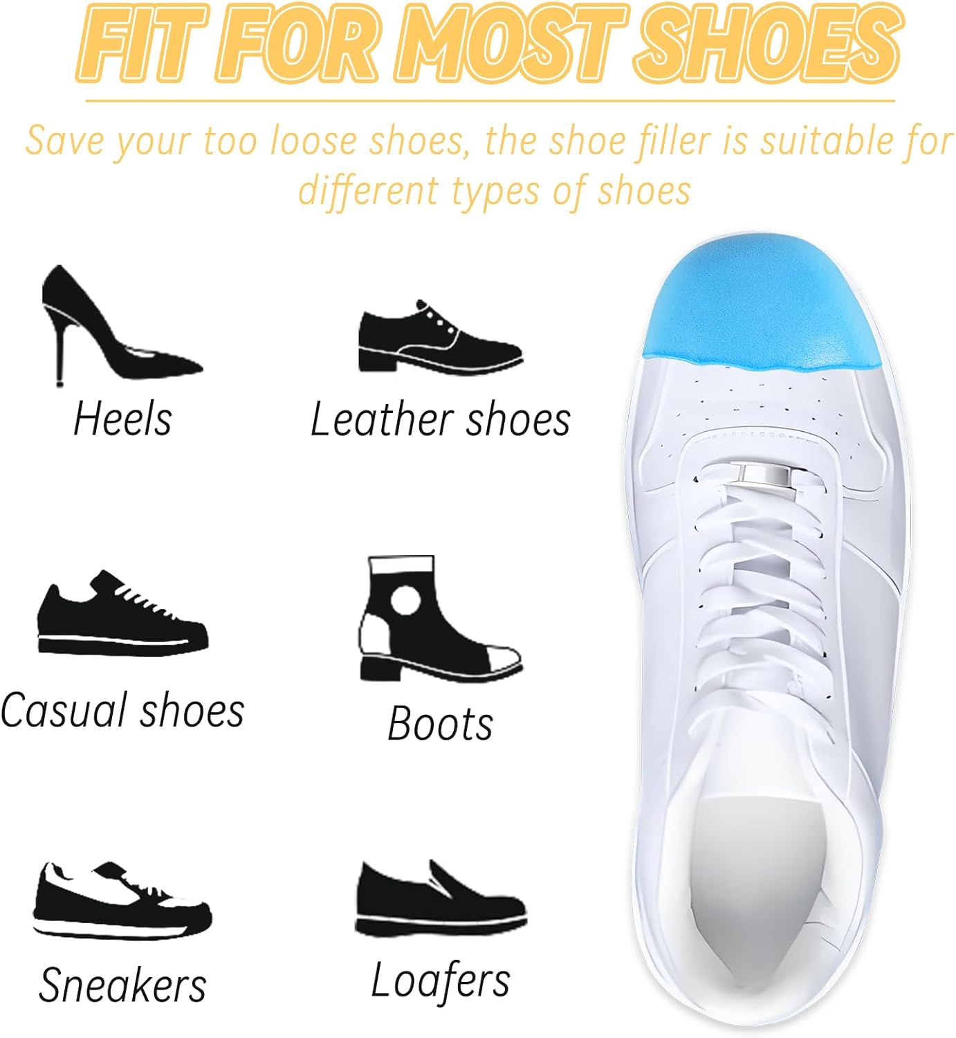 Shoe Filler for Too Big Shoes, Inserts to Make Shoe Smaller, Toe Filler Cushion Inserts for Loose Shoes, for Men and Women (L: one to Two Size Bigger) Blue L: one to two size bigger