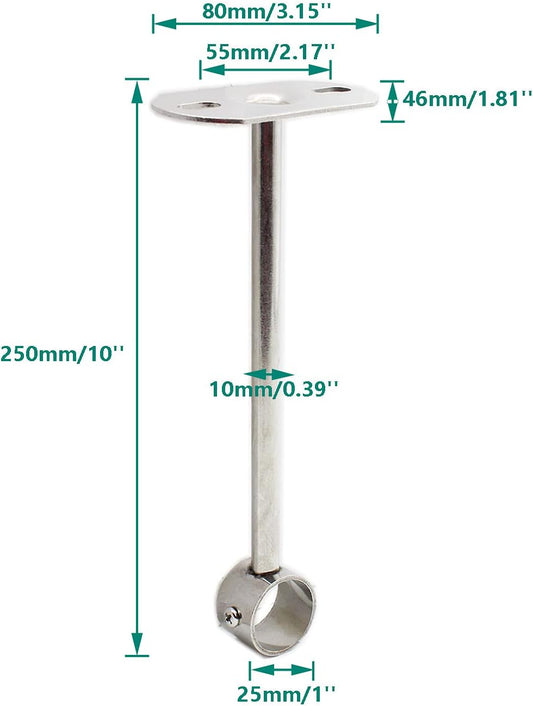 2 Pack Ceiling Mount Bracket, Stainless Steel Wardrobe Pipe Bracket Rod Holder Ceiling Holder, Shower Curtain Closet Wardrobe Rod Lever Support Holder Pipe Flange Socket (25x250mm/1x10'')