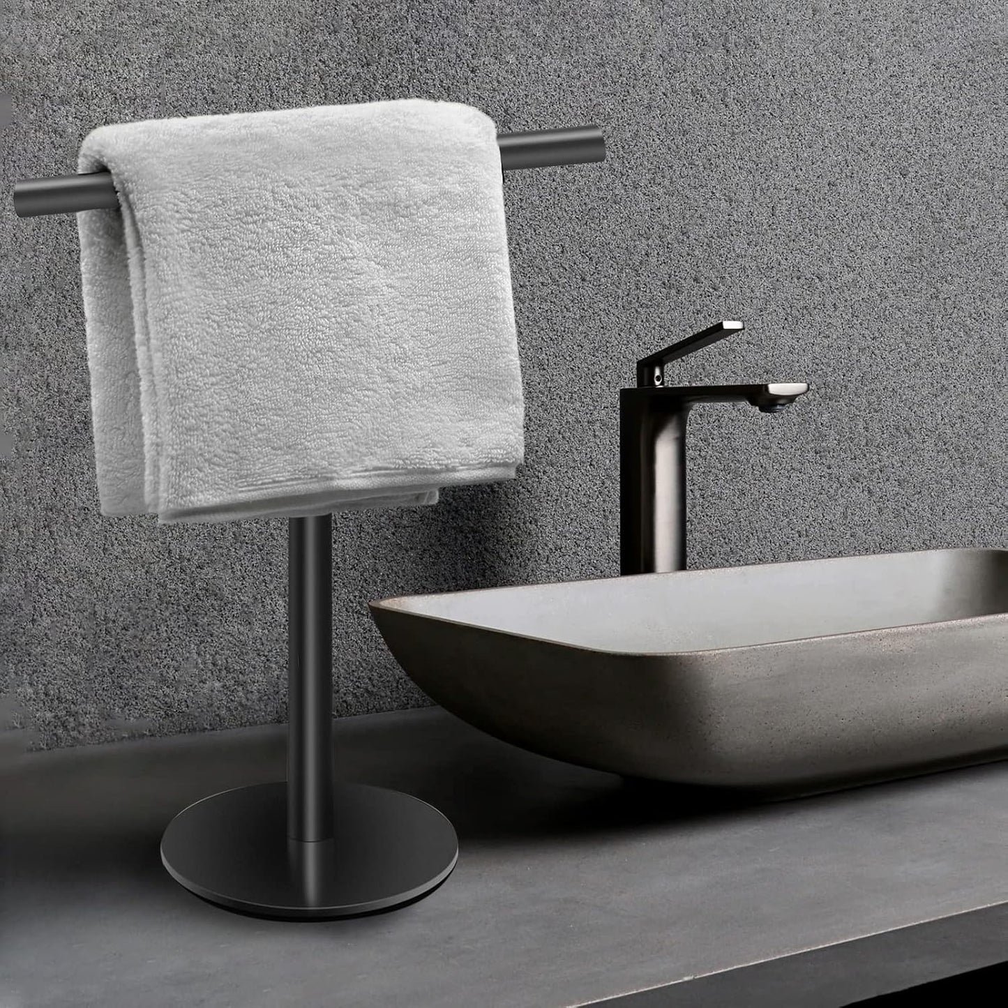 Hand Towel Holder Stand for Bathroom Vanity Countertop Matte Black T-Shape Towel Bar Rack Stand Towel Bar for Bathroom Kitchen Matte Black Matte Black