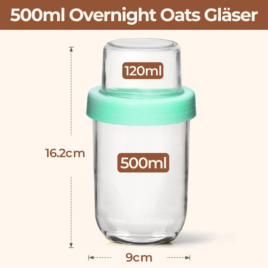 2-Pack 16 oz Overnight Oats Containers with Lids, Dual-Laryer Chia Pudding Jars with Dry and Wet Separation, Yogurt Parfait Cups for Oatmeal Cereal Nut Fruit, Meal Prep Glass Jars for Salad Green