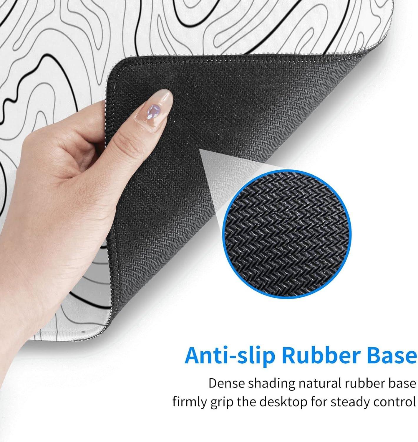Abstract Topographic Map White Grey Black Gaming Mouse Pad Long Mouse Pad Large Desk Mat 31.5 X 11.8 Inch Mousepad with Non-Slip Base Stitched Edge Keyboard Mat for Gaming Office Light Grey White.
