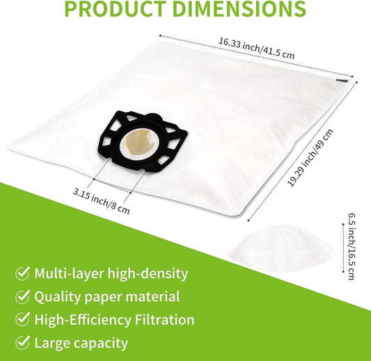 Kärcher Vacuum Bags 10 pcs Compatible with WD4 WD5 WD6 MV4 MV5 MV6.