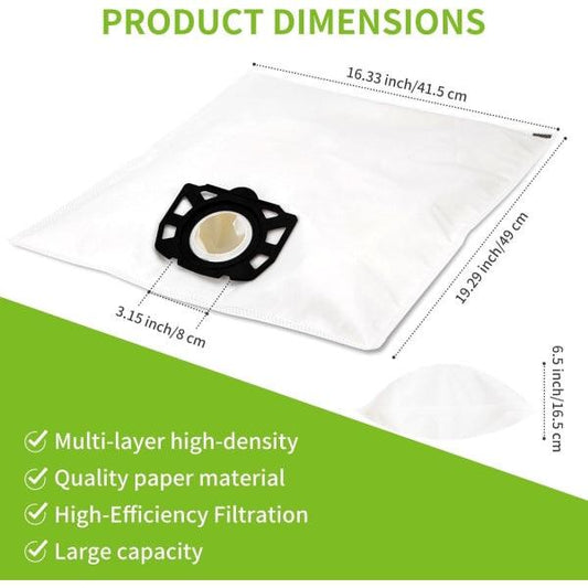 10 vacuum cleaner bags for Kärcher vacuum cleaners, compatible with wd4 wd5 wd6 mv4 mv5 mv6.