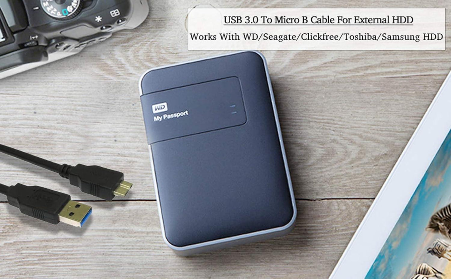 USB 3.0 Cable WD Seagate Toshiba Samsung PortablCompatible with e Hard Drives, A to Micro-B Cable 1m.