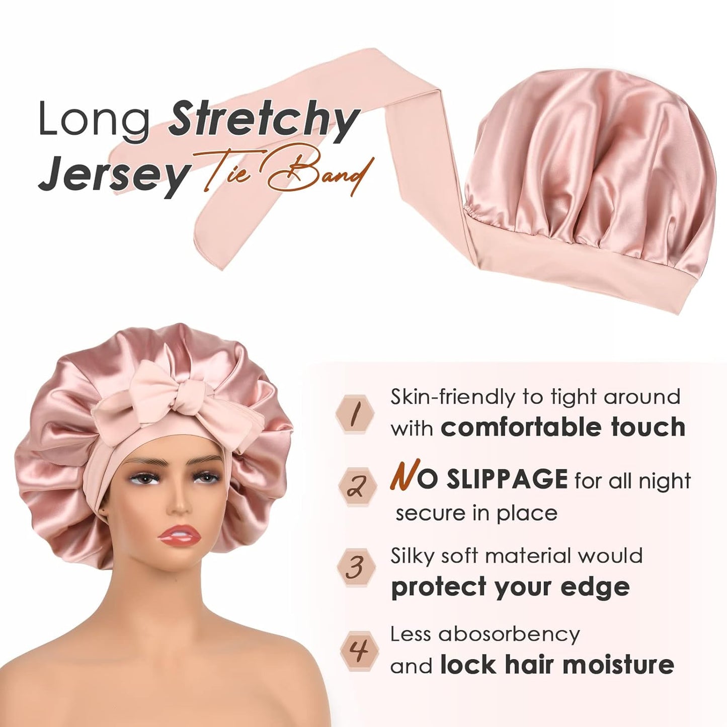 Satin Bonnet Silk Bonnet for Sleep Double Layered Satin Lined Hair Cap with Ties Bonnets for Women Natural Curly Hair Pink