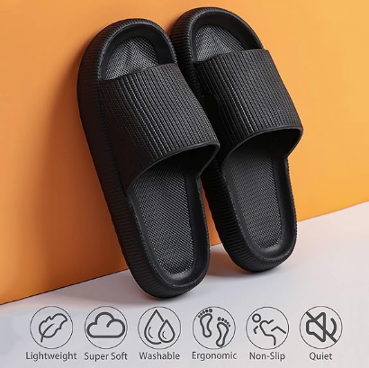 Cloud Slippers for Women and Men, Pillow House Slippers Shower Shoes Indoor Slides Bathroom Sandals, Ultimate Comfort, Lightweight, Thick Sole, Non-Slip, Easy to Clean black(38-39)